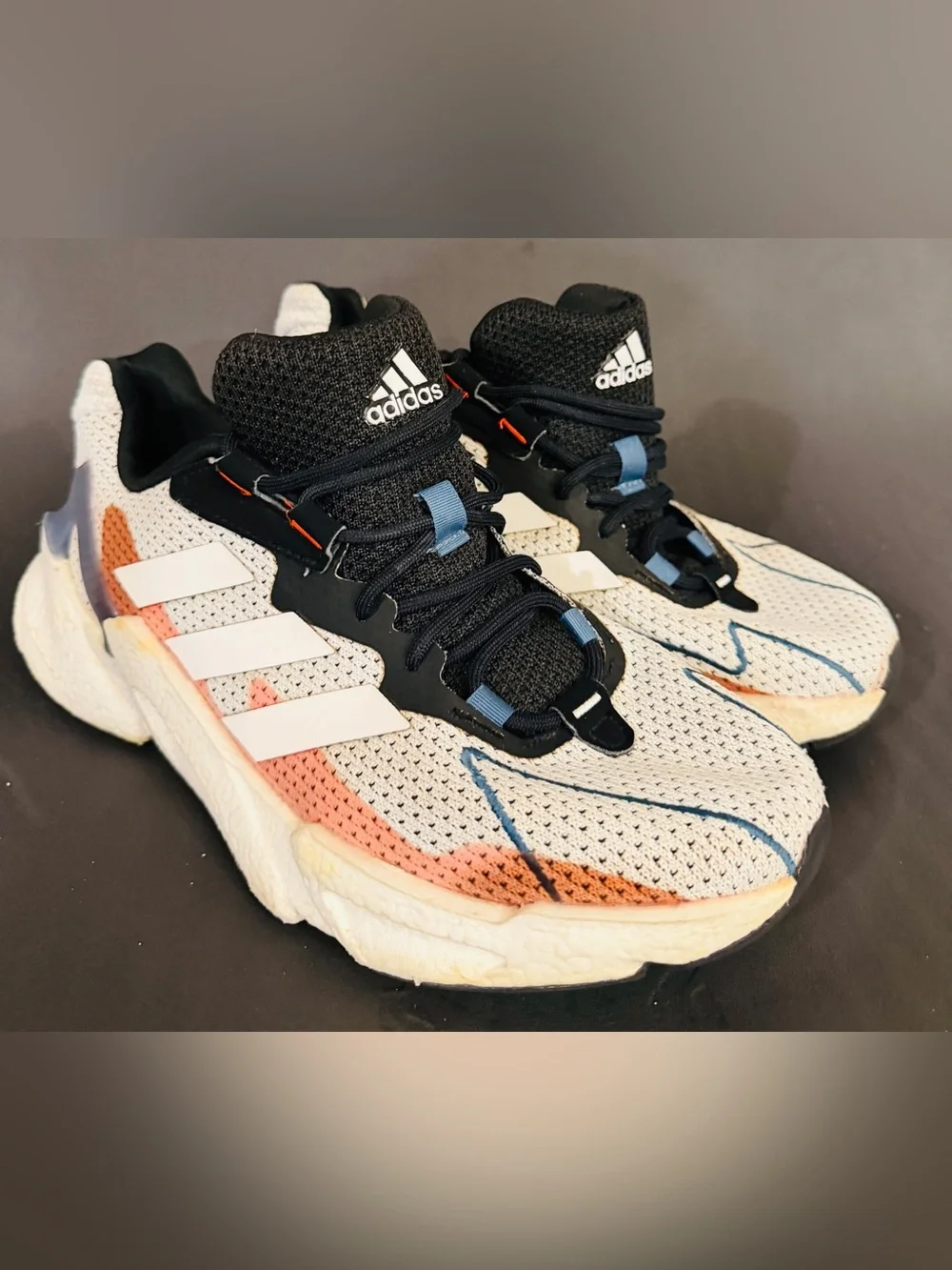 adidas White, Black & Coral Mesh Athletic Sneakers
